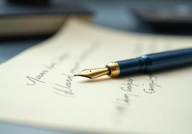 Close up of a luxury fountain pen on a signed legal document